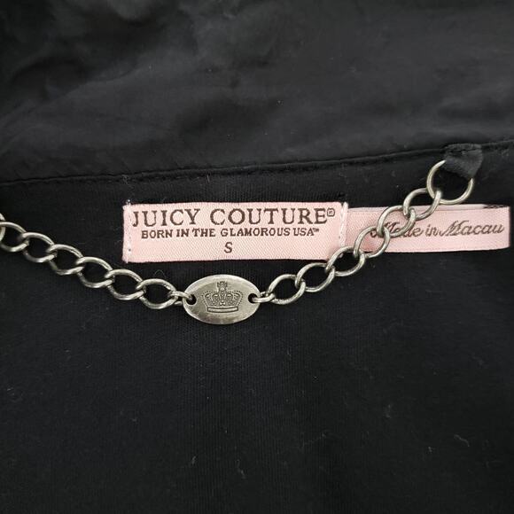 Juicy Couture Blazer Jacket Size S Bubble Ruffle Hem Military Epaulets Black - Picture 12 of 14